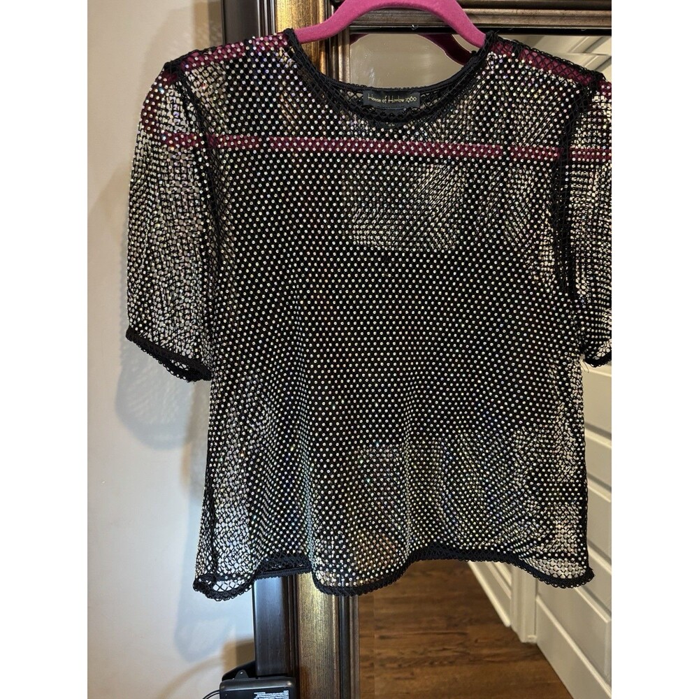House of Harlow 1960 Rhinestone Mesh Crop Top & Bralette Set Black Size Medium